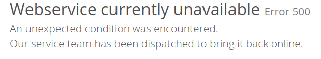 Webservice currently unavailable